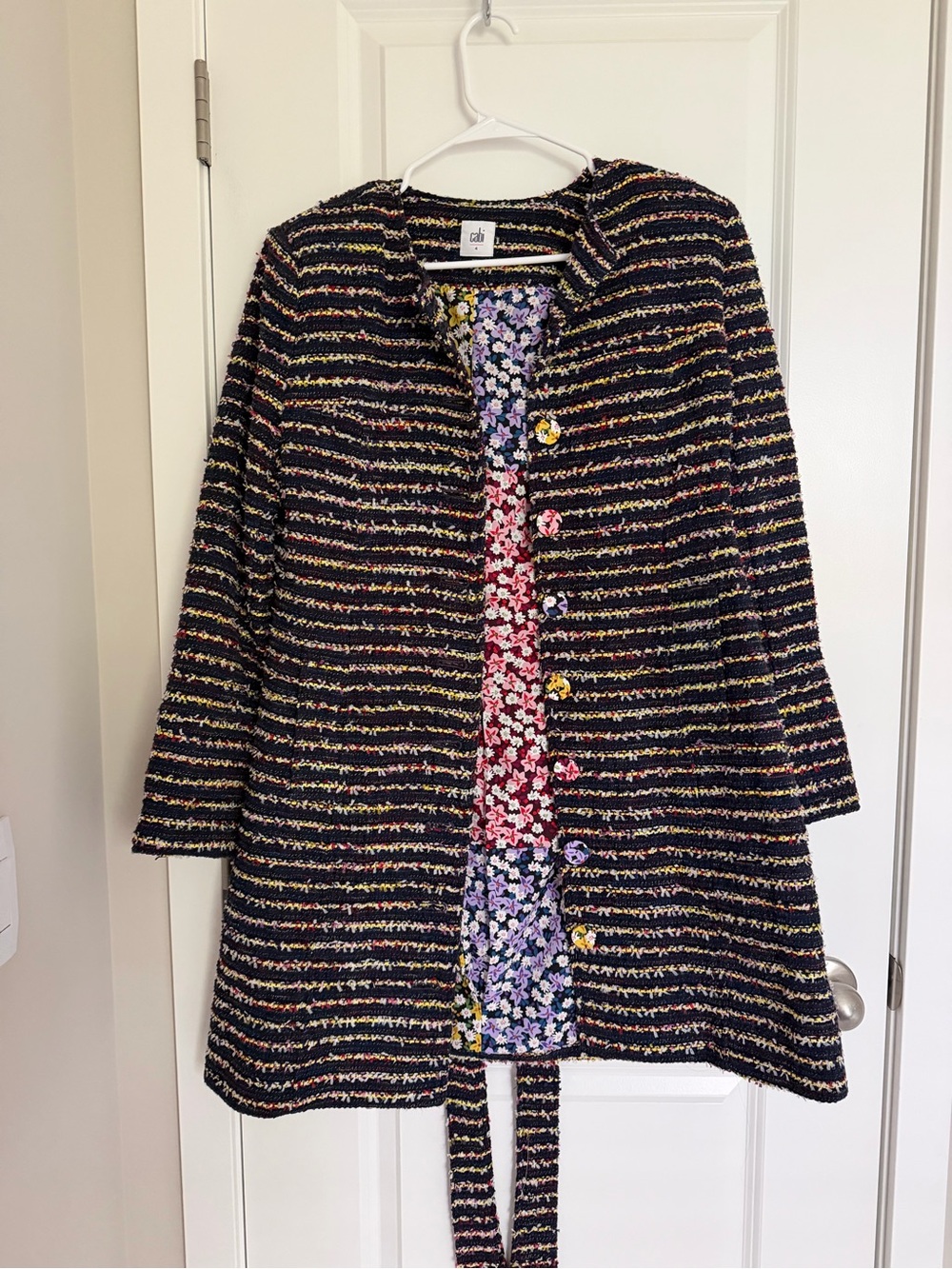 CAbi Black Multicolor Striped Tweed Pea Coat